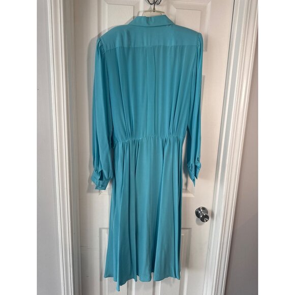 Vintage Ciao Ltd Blue 100% Silk Button-Up Midi Dress Sz 14 Coquette - Picture 5 of 10